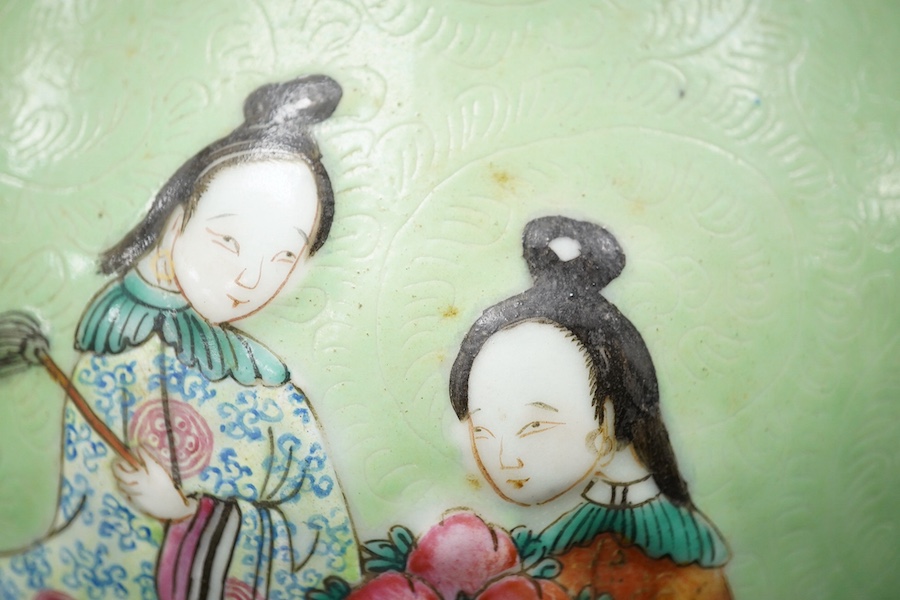 A pair of Chinese lime-green sgraffito ground vases, late 19th century